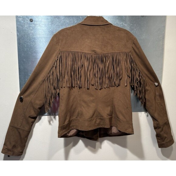 JouJou Faux Suede Leather Fringe Asymmetrical Zip Motorcycle Jacket Size Large - Picture 14 of 16